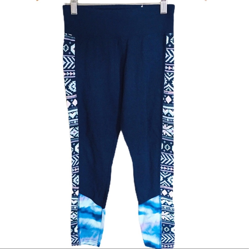 Justice Girls Navy Blue Aztec Tie Dye Stretch Leggings Size 12